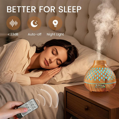 Aeshory Aromatherapy Diffuser & 12 Essential Oils Set, 550ML Aromatherapy Diffuser for Home, Ultrasonic Cool Mist Humidifier with Remote Control 4 Timer 7 Color LED Light, Waterless Auto Off, Dark
