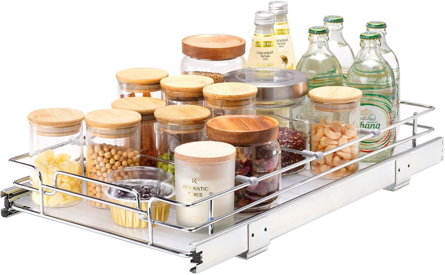 VEVOR 18.5"Wx21"Dx3.5"H Pull Out Cabinet Organizer, Heavy Duty Slide Out Pantry Shelves, Chrome-Plated Steel Roll Out Drawer, Drawer Storage for Home Under Sink, 20"Wx22"Dx7"H Install Size for Cabinet
