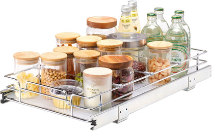 VEVOR 18.5"Wx21"Dx3.5"H Pull Out Cabinet Organizer, Heavy Duty Slide Out Pantry Shelves, Chrome-Plated Steel Roll Out Drawer, Drawer Storage for Home Under Sink, 20"Wx22"Dx7"H Install Size for Cabinet