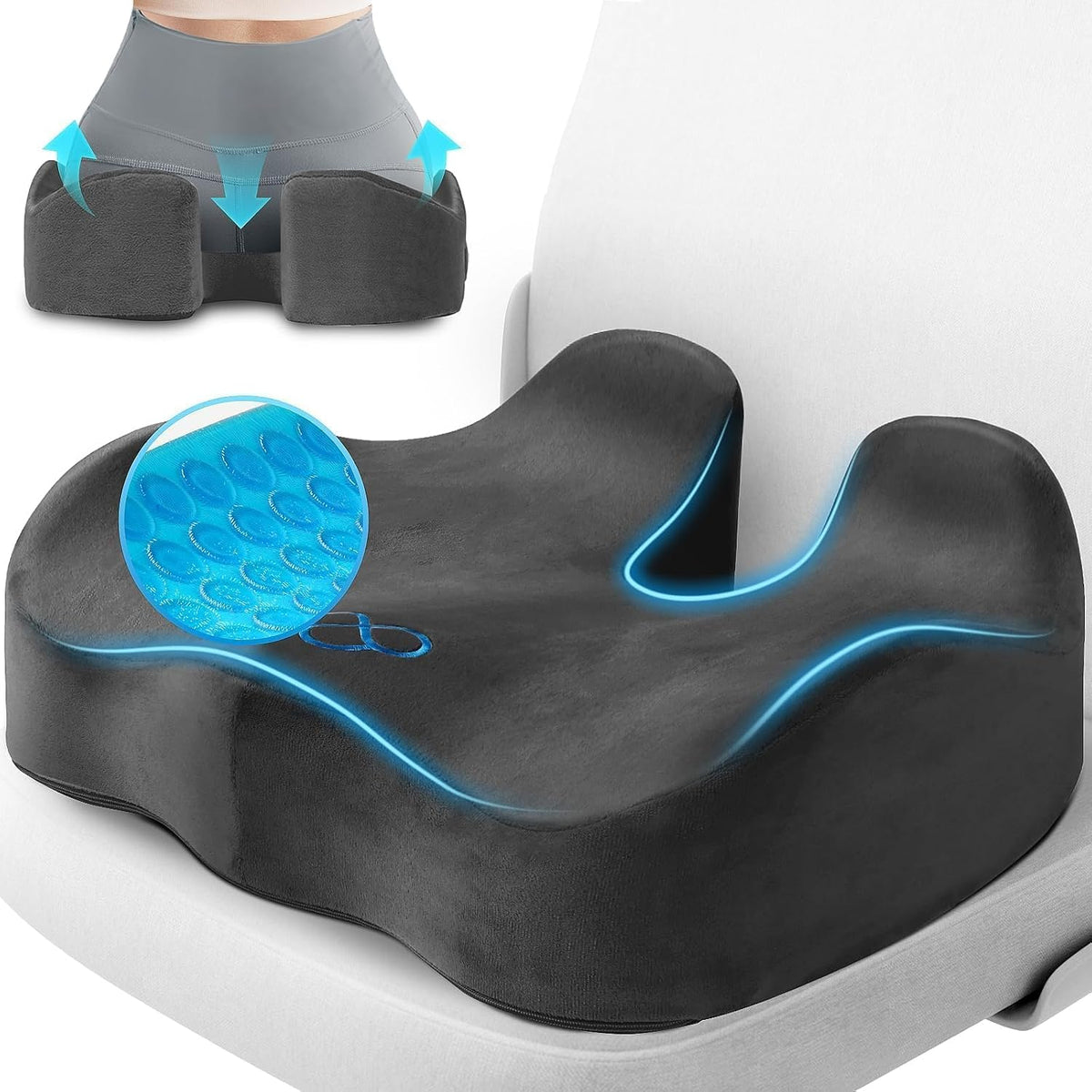 CushyOasis Seat Cushion, Gel Memory Foam Office Chair Cushions, (Black)