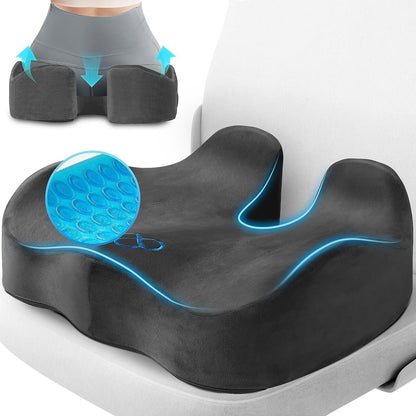CushyOasis Seat Cushion, Gel Memory Foam Office Chair Cushions, (Black)
