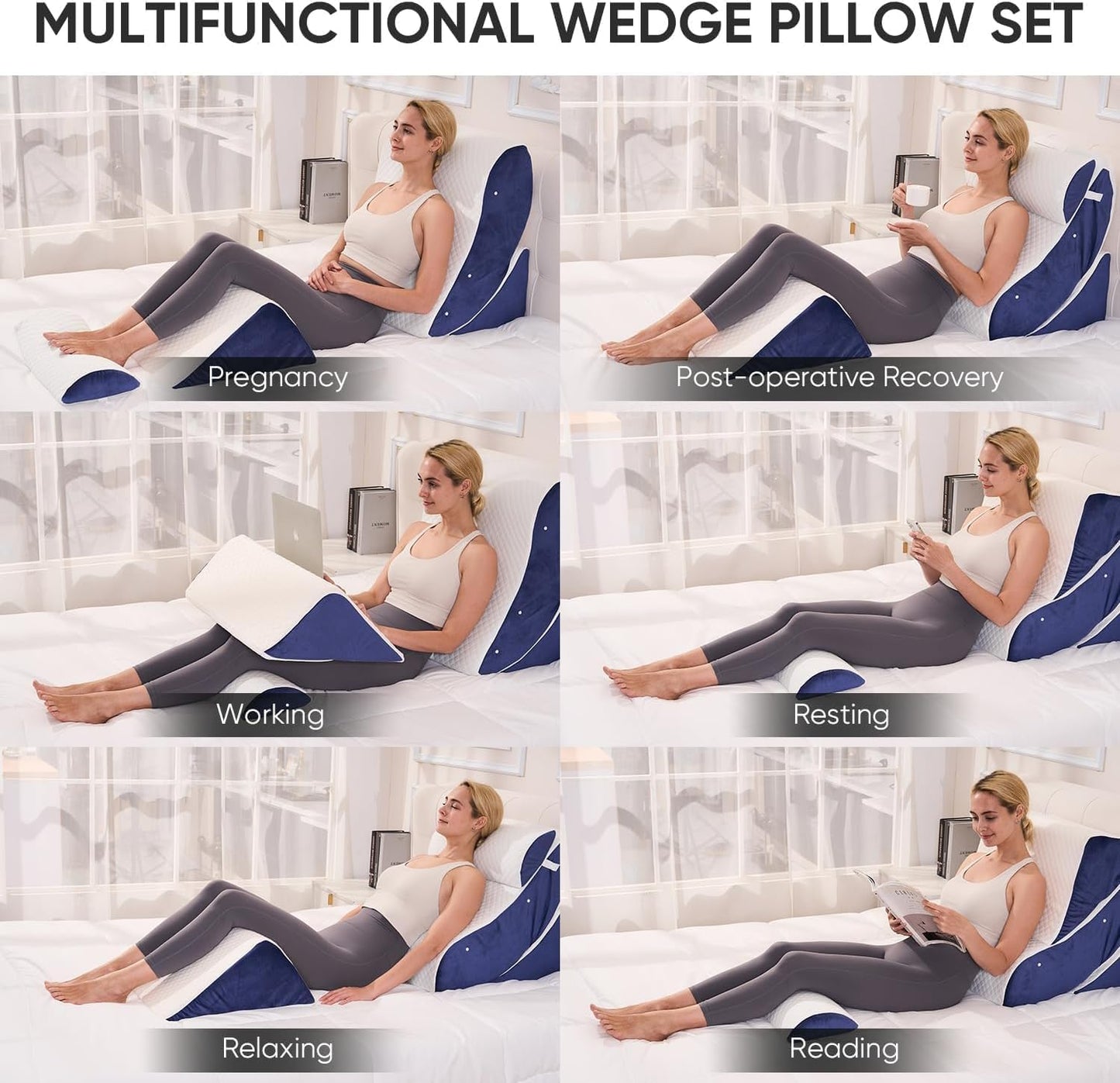 OAISZ 4PCS Wedge Pillow Set for After Surgery, Adjustable Bed Wedges, Gery | Back and Leg Support, Acid Reflux Relief, Post Surgery Recovery, Leg Elevation, Memory Foam, Bed Wedge Pillow for Sleeping