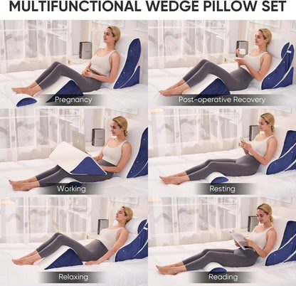 OAISZ 4PCS Wedge Pillow Set for After Surgery, Adjustable Bed Wedges, Gery | Back and Leg Support, Acid Reflux Relief, Post Surgery Recovery, Leg Elevation, Memory Foam, Bed Wedge Pillow for Sleeping