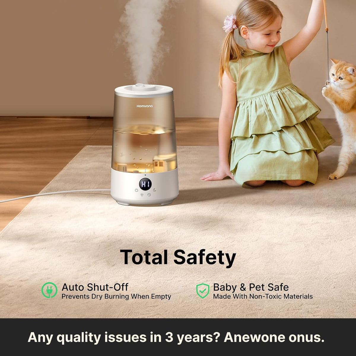 Homvana Top-Fill Cool Mist Humidifiers for Bedroom, Large Room(3.6L,Black)