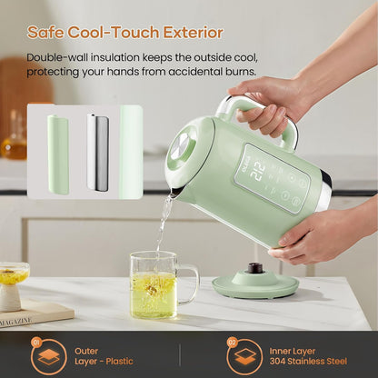 Electric Kettle Temperature Control: OLEGA 1.5L Smart Kettle 1200W | Stainless Steel Hot Water Boiler, 6 Temp Presets, Fast Boiling Electric Tea & Coffee Kettle