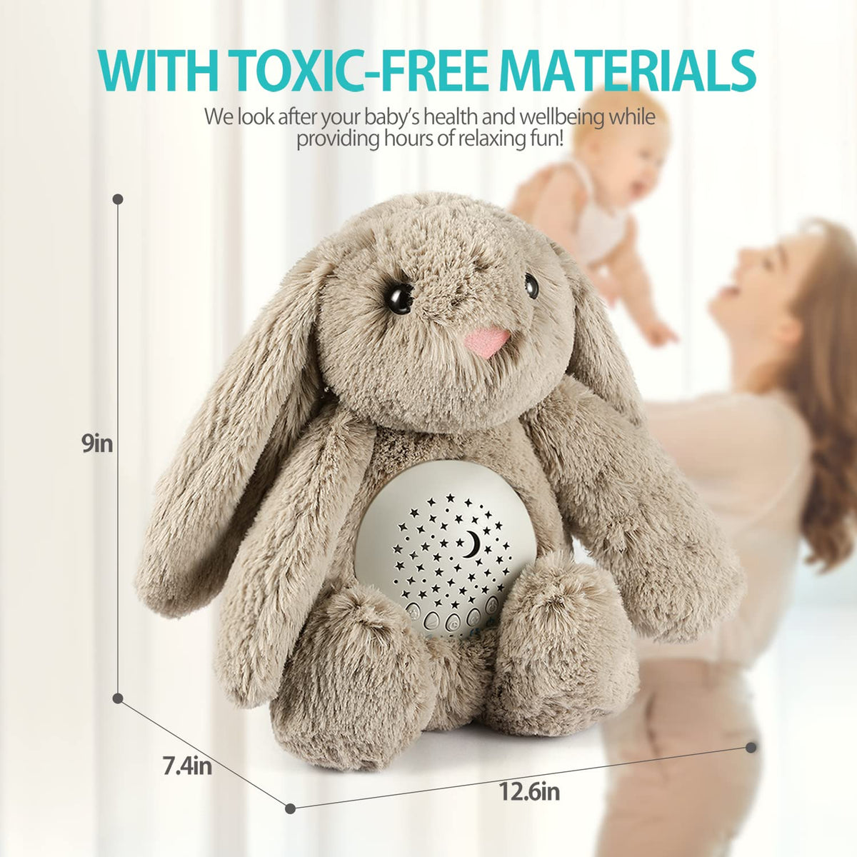 BEREST A13 White Noise Machine & Baby Sleep Soother with 15 Soothing Sounds & Projector Night Light Music Box, Cry Sensor, Rechargeable, Portable for Newborns, Toddlers, Attaches to Crib