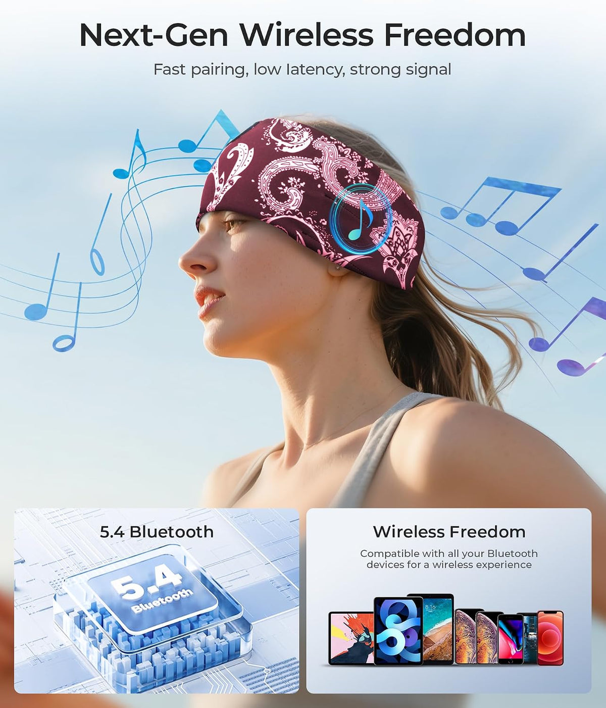 LOVE EYE Wireless Bluetooth 5.4 Sleep Headband Headphones for Side Sleeper