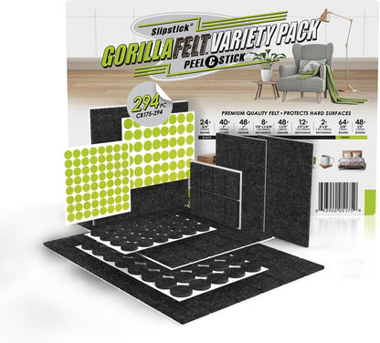 Slipstick Gorilla Felt Furniture Pads (189 Piece Variety Pack) Premium Furniture Pads & Chair Leg Floor Protectors for Hardwood Floors & Hard Surfaces