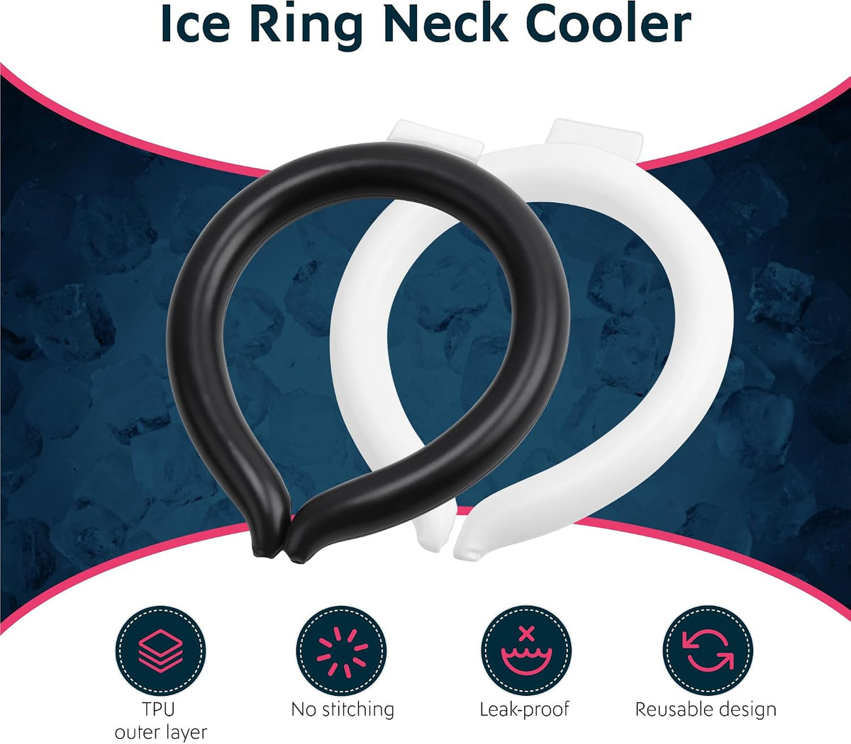 Magic Gel Neck Cooling Tube - Cooling Neck Ring - Reusable Ice Ring Wraps - Necks, Face Ice Coolers - Frozen Cool Wraps, Tubes for Summer Heat, Extremely Hot Weather - 2 Pack, B&W