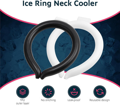 Magic Gel Neck Cooling Tube - Cooling Neck Ring - Reusable Ice Ring Wraps - Necks, Face Ice Coolers - Frozen Cool Wraps, Tubes for Summer Heat, Extremely Hot Weather - 2 Pack, B&W