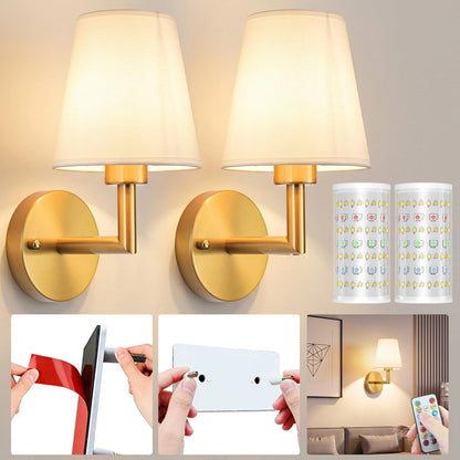 Nekhung Battery Operated Wall Sconce, Peel and Stick Sconces Set of 2