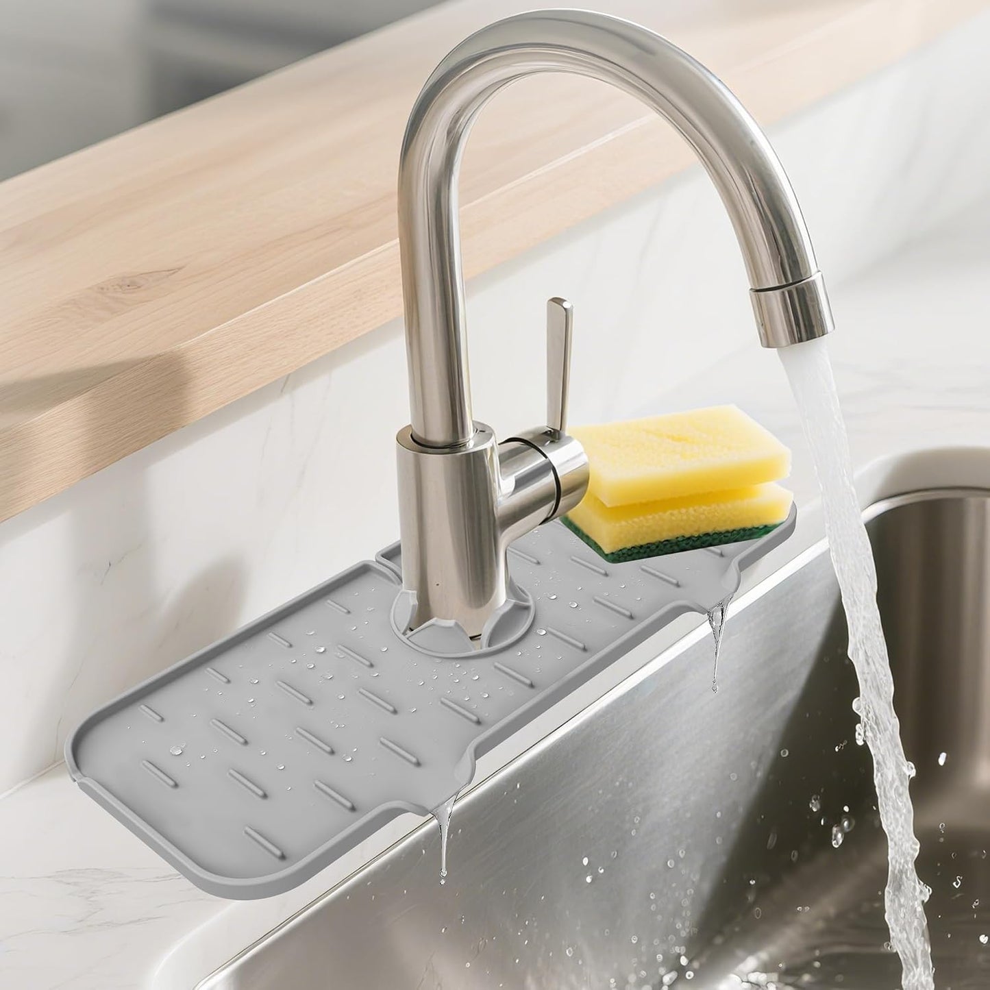 Kitchen Sink Splash Guard Silicone Faucet Mat for Kitchen Sink Grey | Sink drain pad behind faucet, Sink rubber mat around faucet guard & draining mat, bathroom sink protector Water Catcher Mat