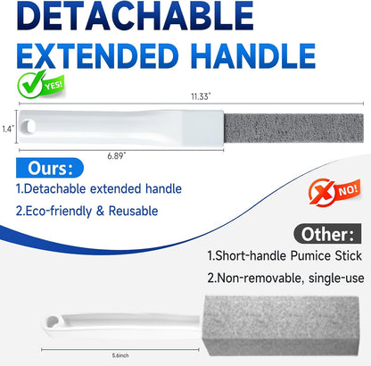 8 Pack Pumice Stone Toilet Bowl Cleaner with 2 Replaceable Long Handles | Remove Limescale, Rust & Hard Water Rings, Scratch‑Free, Natural Material, Multi‑Surface for Tub, Sink, Grill, Pool Tile