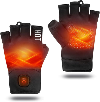 Heated Gloves Fingerless for Women Man with 3.7V 3000mAh Battery Cordless Work Touchscreen Gloves for Winter Cold Weather Rechargeable Electric