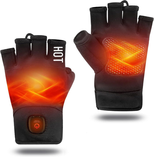 Heated Gloves Fingerless for Women Man with 3.7V 3000mAh Battery Cordless Work Touchscreen Gloves for Winter Cold Weather Rechargeable Electric