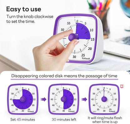 Yunbaoit Visual Timer with Night Light, 60 Minute Countdown, Light Blue | 3 Alarm Modes, Mute Flash, for Kids and Adults, Time Management Tool for Classroom, Home, School, and Work