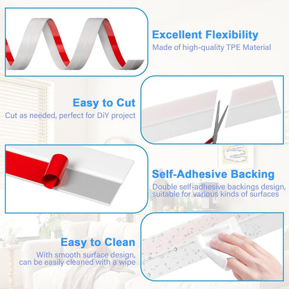 Door Weather Stripping, Silicone Door Seal Strip Sealing Tape, Door Draft Stopper Adhesive Seal Tape for Doors Windows &Shower Glass Door Gaps (Thickness Upgrade)