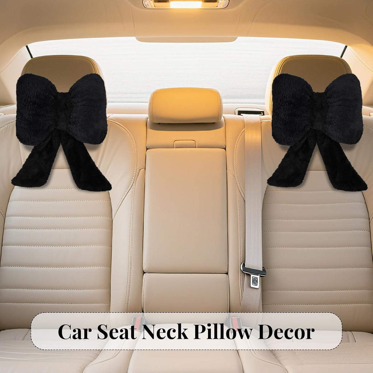 2 Pack Bow Car Headrest Pillows Plush Car Neck Pillows for Travel Driving Office Chair Head Support Cushions, Also Cute Car Decor Accessories (Black)