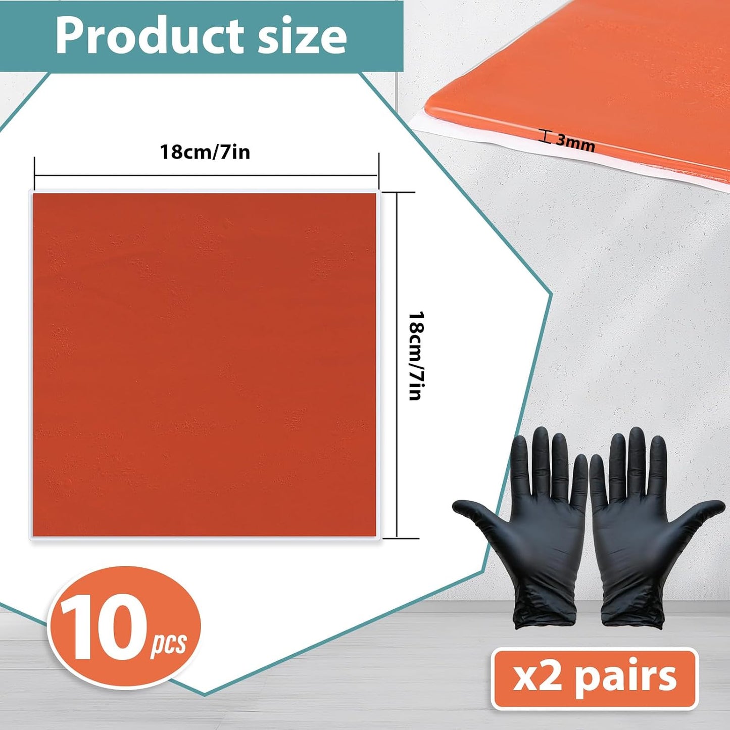 10Pcs Fire Putty Electrical Pads, 7”x7” Fire Barrier Pad, Acoustic Putty Pad with Disposable Gloves, Moldable Firestop Adhesive for Wall Openings, Soundproofing, Electrical Boxes (10pcs)