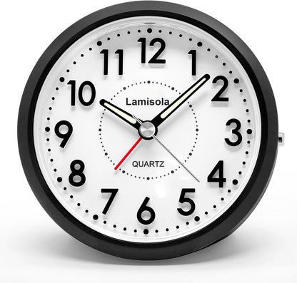 Lamisola 4 Inch Alarm Clock for Bedrooms, Small Analog Desk Clock, Black