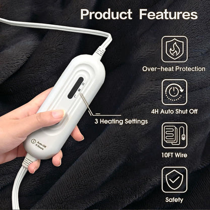 Tefici Heated Blanket Throw,Ultra Soft 2-Layer Flannel Electric Blanket