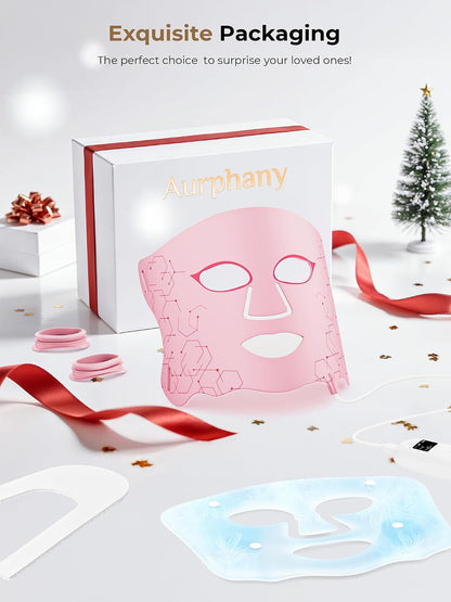 Red Light Therapy Mask with Cooling Gel Pack, 7-Color NIR 850nm LED Face Mask, LED Light Therapy Mask (E106A) with Rechargeable Remote - 180 Mins Use, Red Light Mask Home Travel Gift, Black