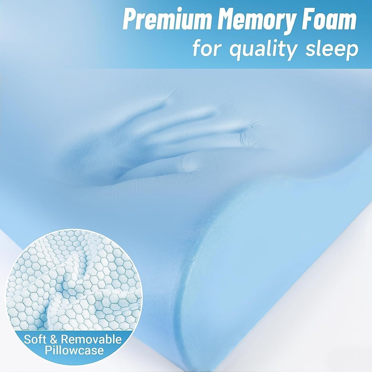 Neck Pillow for Sleeping, Ergonomic Cervical Bed Pillow, Blue Standard Size | Memory Foam Bed Pillow for Side Back Stomach Sleepers, Contour Fit Neck Pillow for Sleeping and Neck Pain Relief