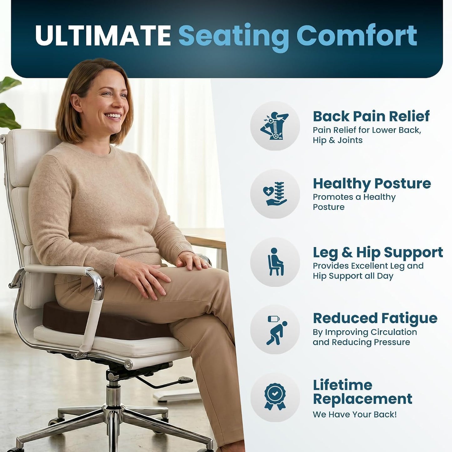 ComfiLife Premium Gel & Memory Foam Seat Cushion – Doctor Recommended Office Chair Cushion, Car Seat Cushion – Chair Cushions for Back & Sciatica Pain Relief – Seat Cushions for Office & Desk (Black)