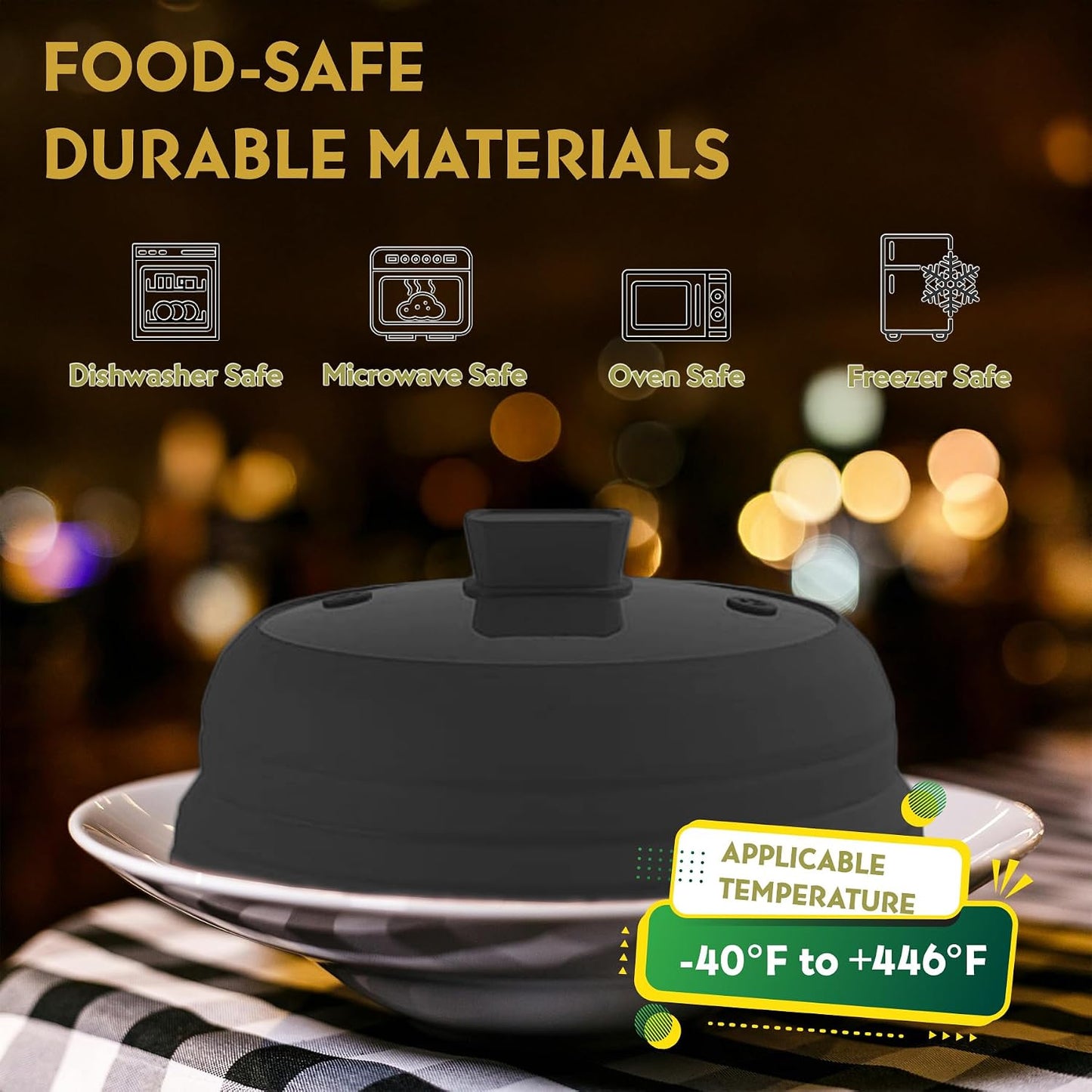 Collapsible Microwave Splatter Cover, Glass Silicone Foldable Microwave Lid for Food, 10.8 Inch Grease Splatter Guard for Pots, Pans & Bowls, Black