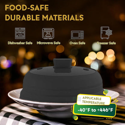 Collapsible Microwave Splatter Cover, Glass Silicone Foldable Microwave Lid for Food, 10.8 Inch Grease Splatter Guard for Pots, Pans & Bowls, Black