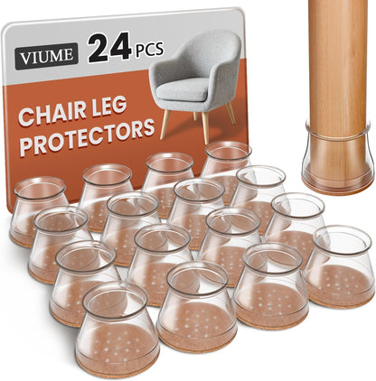 VIUME 24 Pcs Chair Leg Floor Protectors for Hardwood Floors Round | Silicone Covers Felt Pads Furniture Leg Caps Anti-Scratch Reduce Noise Fit (1-5/16" to 2")
