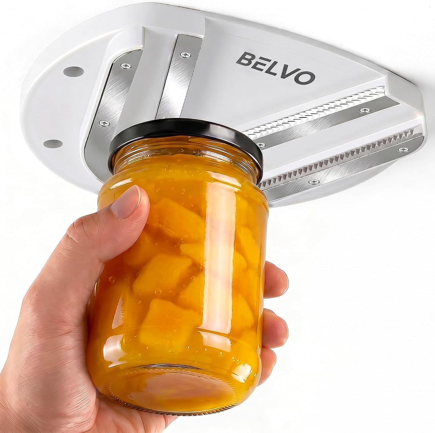 Belvo Under Cabinet Jar Opener for Weak Hands & Seniors – Heavy Duty Lid Opener for Arthritis, Easy Grip Under Counter Jar Opener Tool for Bottles & Lids – White
