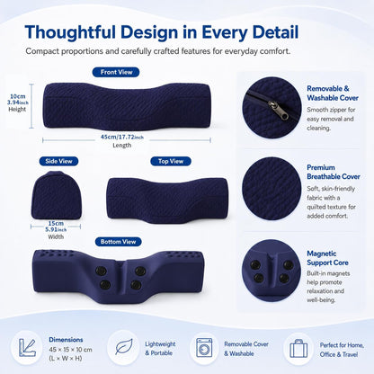Cervical Neck Pillow, Memory Foam Neck Bolster for Sleeping, Washable Cover | polyester cover, slow rebound foam, magnet filling, raised dot texture, removable washable case, bed office chair travel