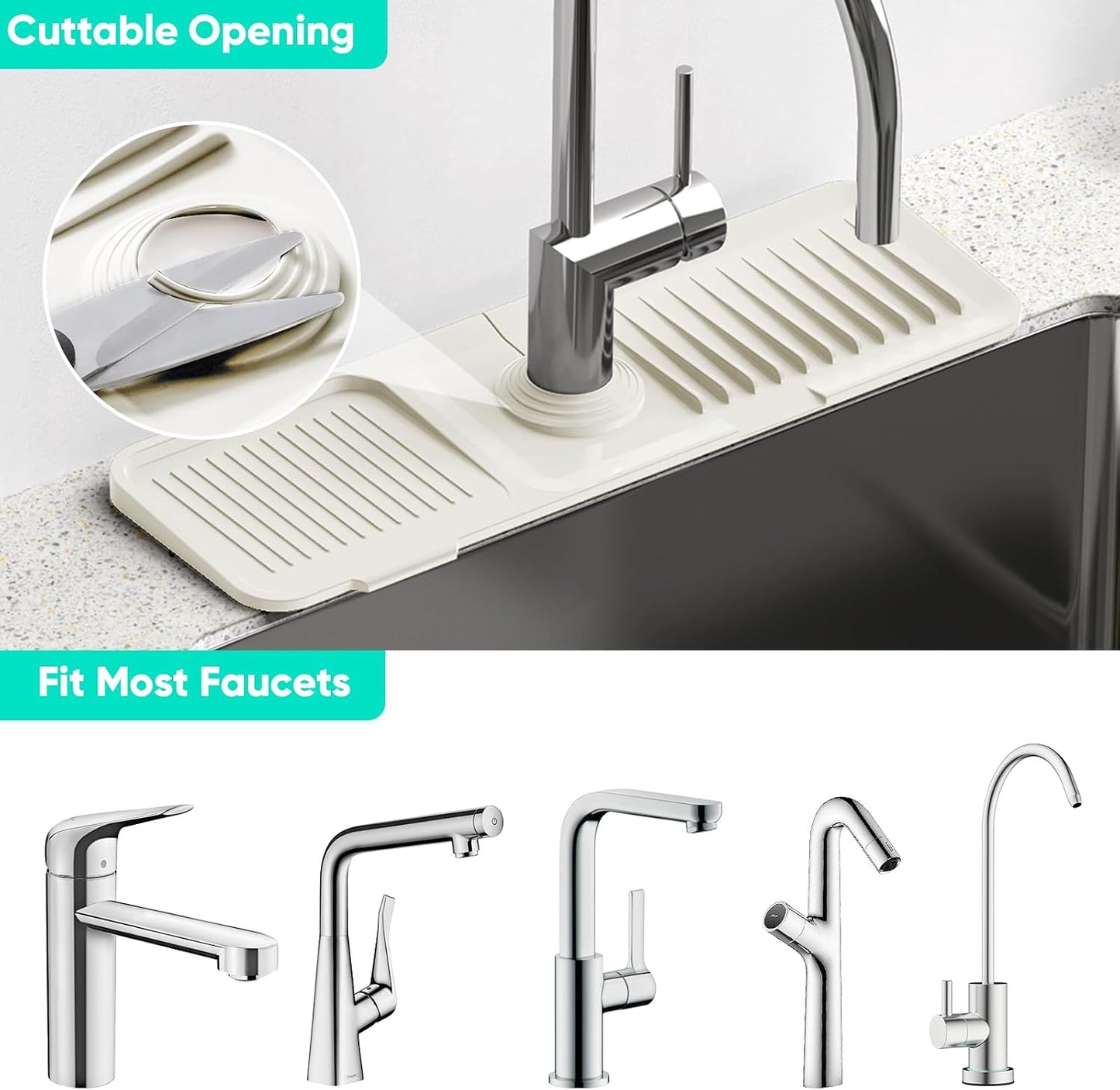 24 Inch Longer Faucet Mat for Kitchen Sink [5° Slope Fast Self-draining]Bathroom Kitchen Sink Splash Guard Silicone Sinks Faucet Mat Splash Guard for Kitchens Sinks Area Tidy Splashs Draining Mats
