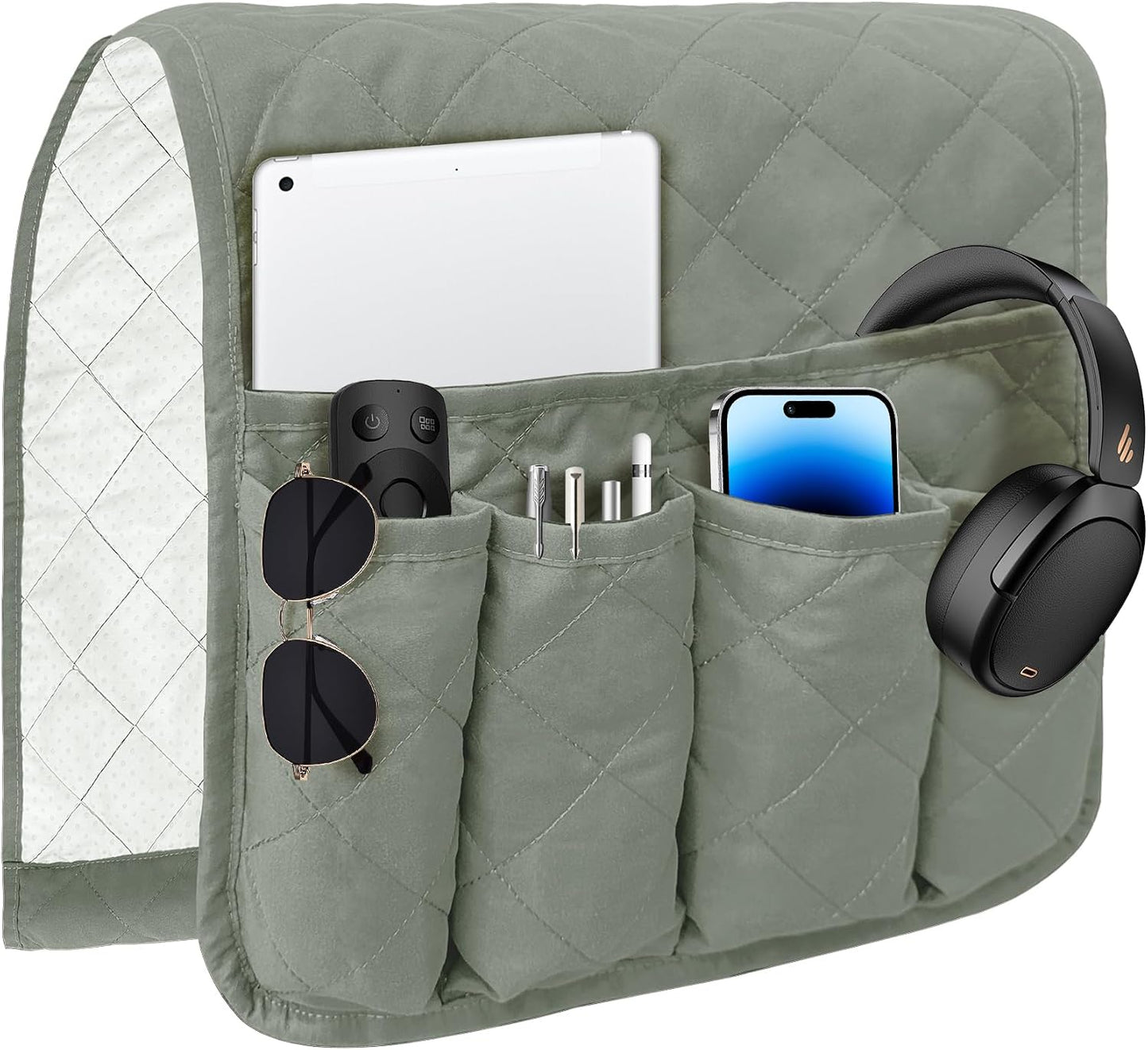 MEHIDFY Sofa Armrest Caddy, Waterproof Bedside Storage Organizer, Non Slip Armchair Pockets, Remote Control Holder for Couch, Handy Pouches with 6 Pockets for TV Remote, Phone, Magazine(Brown)