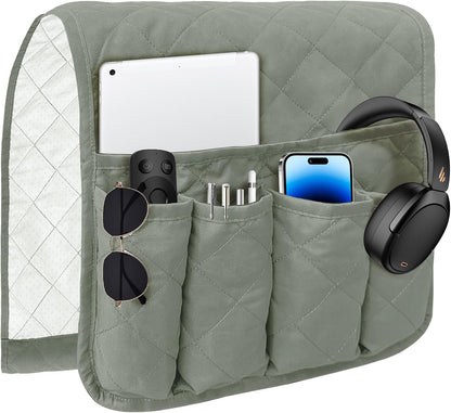 MEHIDFY Sofa Armrest Caddy, Waterproof Bedside Storage Organizer, Non Slip Armchair Pockets, Remote Control Holder for Couch, Handy Pouches with 6 Pockets for TV Remote, Phone, Magazine(Brown)