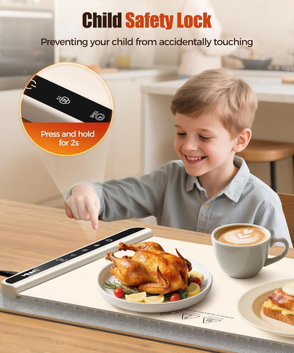 Warming Mat for Food, 26x15 Inch, Off White, Fast Heat, Child Lock