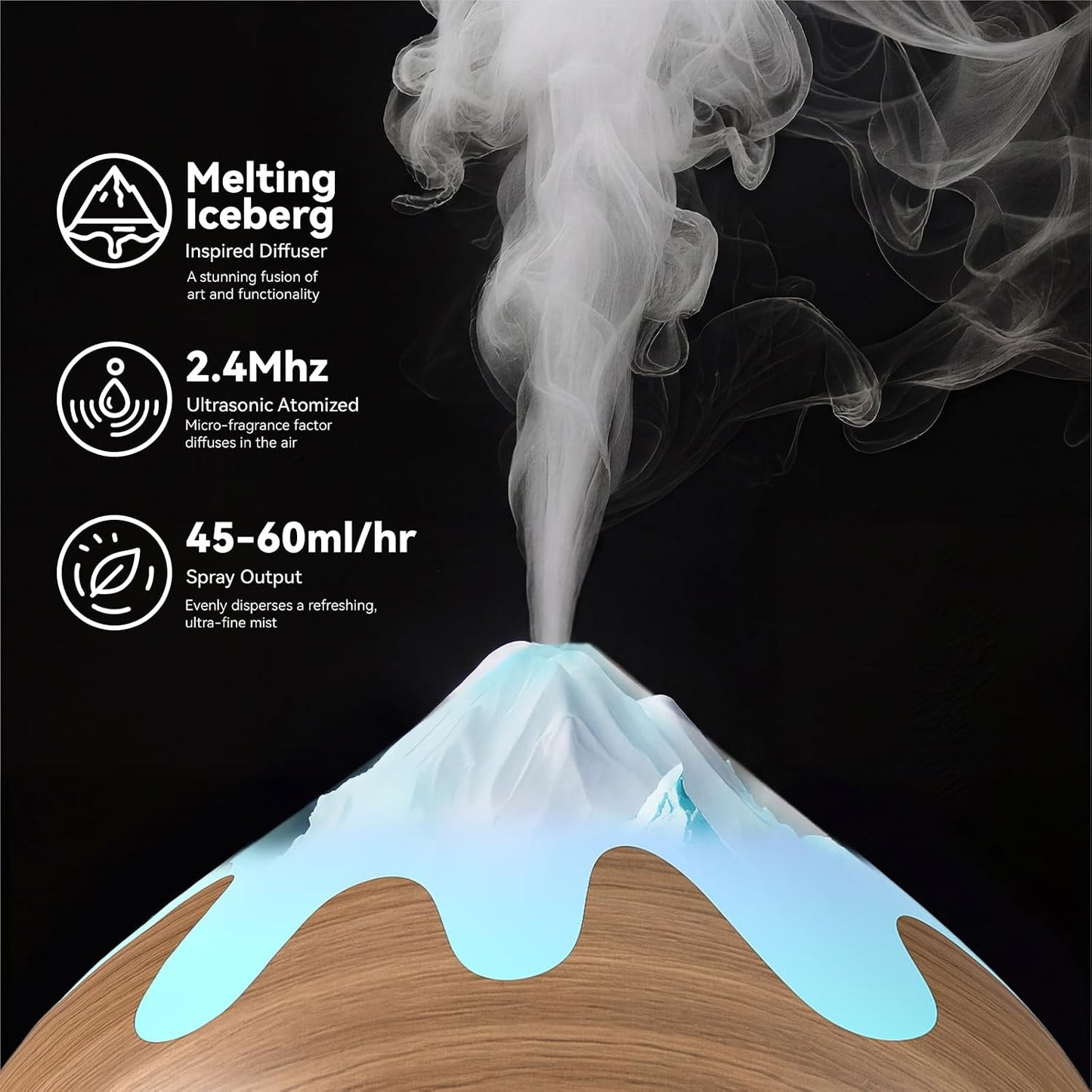500ML Essential Oil Diffuser, Aromatherapy Diffuser with Remote Control, Multifunctional Air Diffusers for Home Office Room, Fragrance Aroma Diffuser with 7 Color LED & 2 Mist Mode, Brown