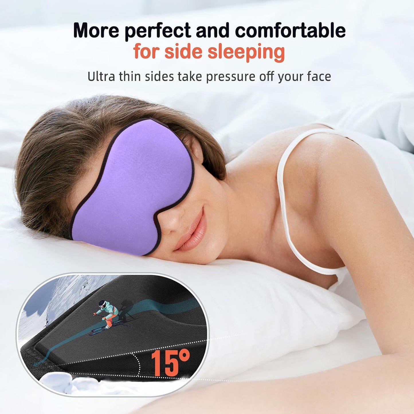 LitBear Sleep Mask for Side Sleeper Women Men, Eye Mask for Sleeping | Light Blocking 3D Contoured Sleeping Mask, Soft Breathable Sleep Eye Mask with Adjustable Elastic Strap for Travel, Black