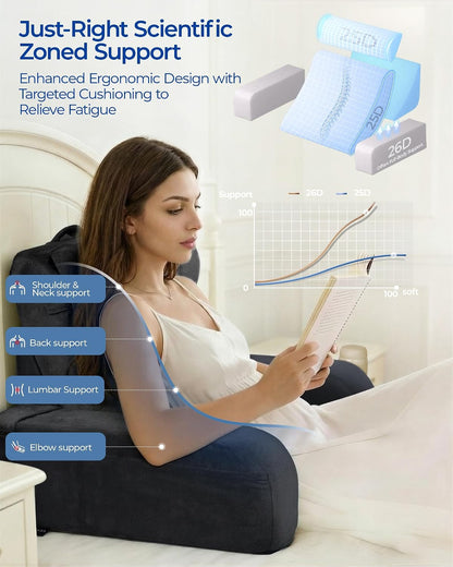 Kayfia Reading Pillow, 30-90° Stepless Adjust Angle & Height, Medium, Grey