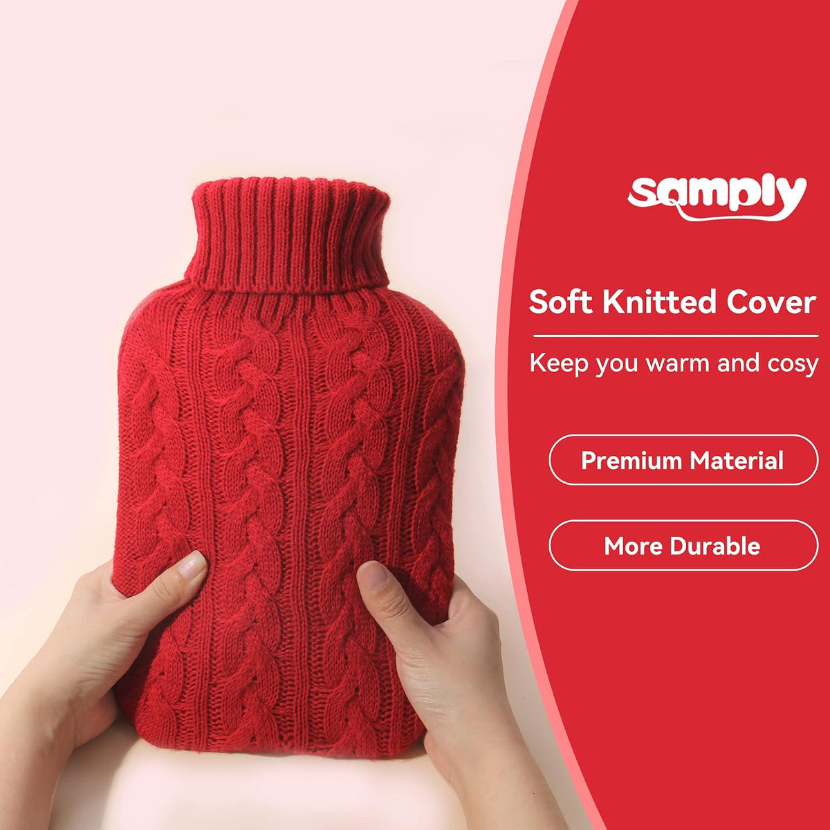 samply 2L Hot Water Bottle with Knitted Cover, Hot Water Bag, Purple