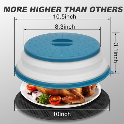 Large Microwave Splatter Cover & Silicone Mat,12 Inchs Vented Collapsible Guard dish Plate lid & Round Kitchen mat for food