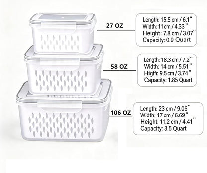 6 Packs Large Fruit Containers, Fridge Organizer Bins | Plastic Airtight Food Storage Containers with Removable Colander for Berries, Fruits, Vegetables, Salad