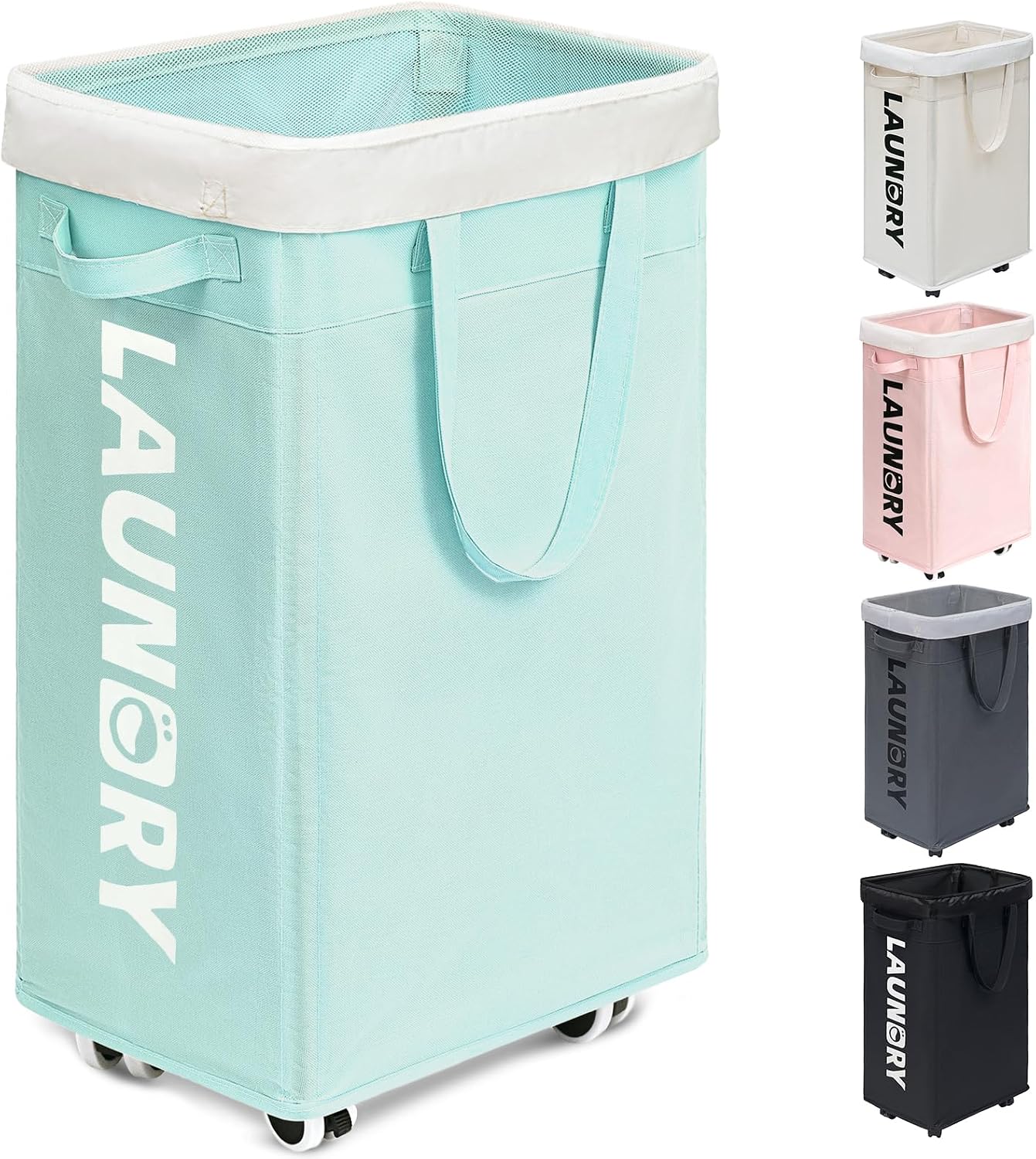 Goodpick 75L Laundry Basket with Wheels & Removable Wash Bag for Dorm | Rolling Laundry Basket with Handles for Dirty Clothes, Fodable Hamper for Laundry Room, Dorm Room Essentials, Grey