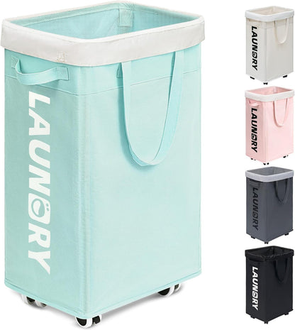 Goodpick 75L Laundry Basket with Wheels & Removable Wash Bag for Dorm | Rolling Laundry Basket with Handles for Dirty Clothes, Fodable Hamper for Laundry Room, Dorm Room Essentials, Grey