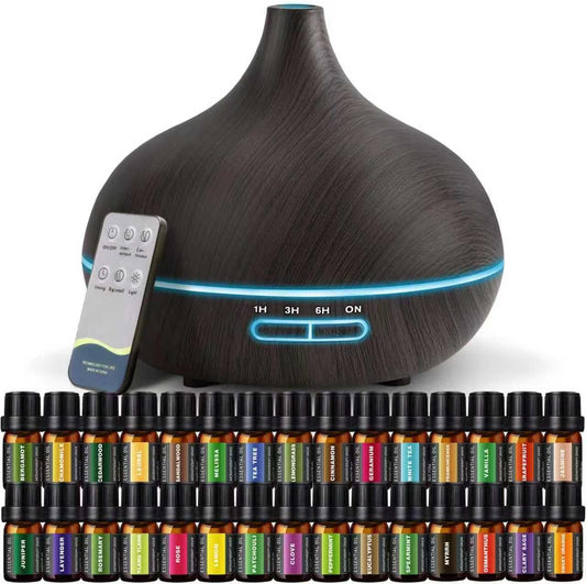 SACATR 550ml Oil Diffuser with 30x5ml Aromatherapy Grade Essential Oils