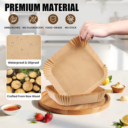 OLESBUR Air Fryer Liners Disposable, 200Pcs 8 Inch Airfryer Paper Liners, Unbleached Parchment Paper for Air Fryer Basket, Non-Stick Air Fryer Accessories, Liners for Baking, Parchment Paper Sheets