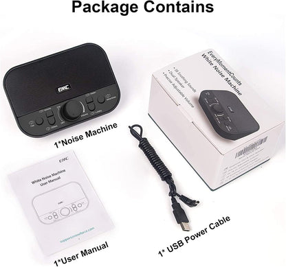 White Noise Machine for Baby & Adults – 38 Non-Looping Sounds, Dual Speakers + Headphone Jack, 15/30/60/90 Min Timer & Memory – USB Powered Sleep Sound Machine for Nursery & Office, Black