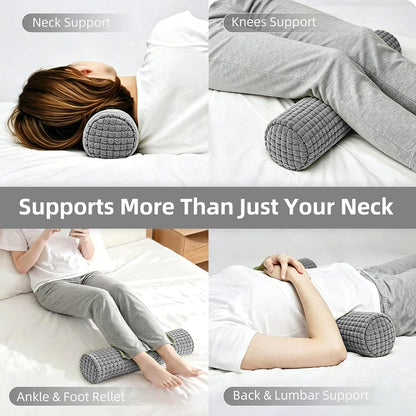 Cervical Pillow for Neck Pain, Memory Foam Neck Roll & Support Pillow for Sleeping, Travel, Office, with Removable Washable Cover, Size 17.7 x 4 Inches (Grey)