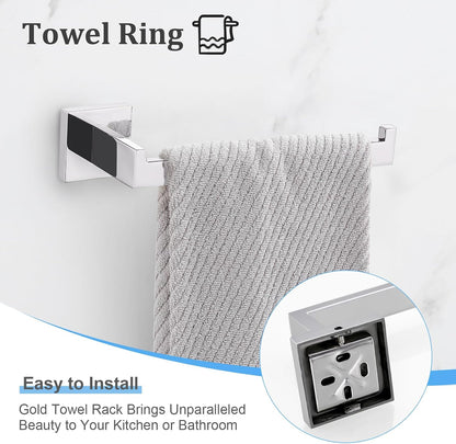 TURS Bathroom Hardware Set Black 4-Piece Towel Bar Set Include 24 Inch Towel Bar Hand Towel Holder Towel Hook Toilet Paper Holder with Shelf Wall Mounted Stainless Steel Bathroom Accessories Set